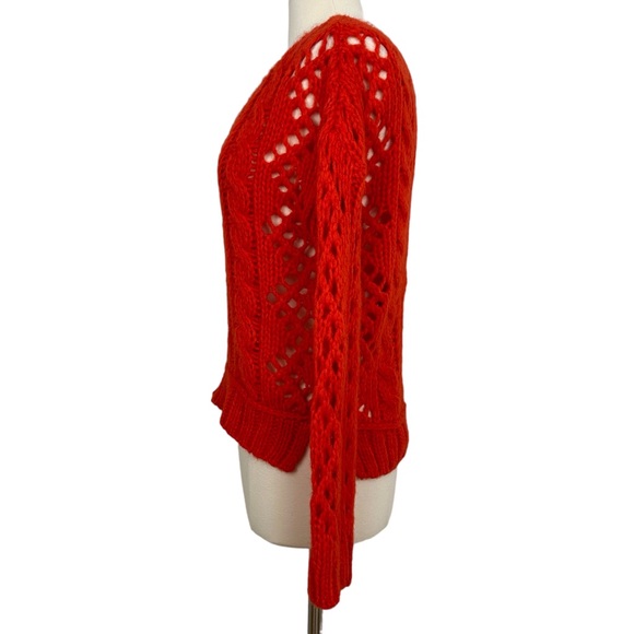 Free People Mohair Blend Wildfire Red Fluff Cable Knit Pullover Sweater Sz XS - Picture 3 of 7